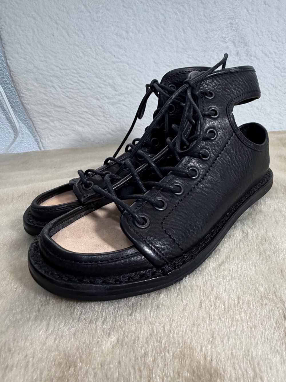 Trippen McCoy Black Leather Lace Up Open Toe Sandals EU 36 US 6
